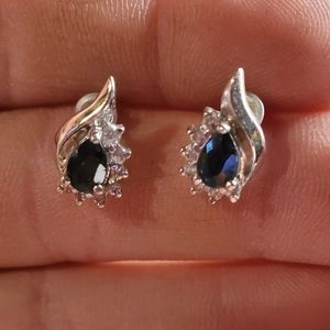 Blue Sapphire and white diamonds Earrings